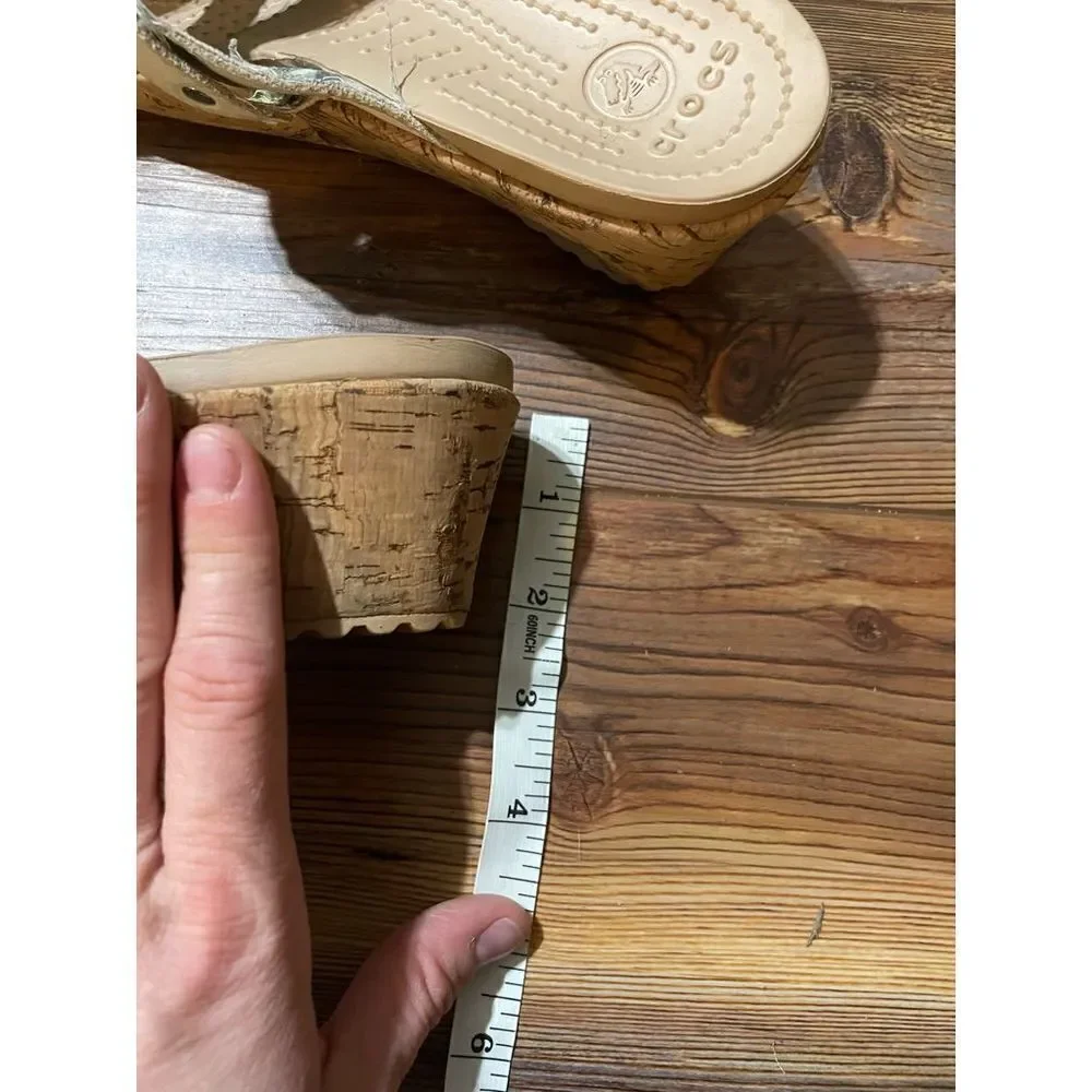 Crocs Leigh Cork Beige Wedge sandals Leather Straps Womens‎